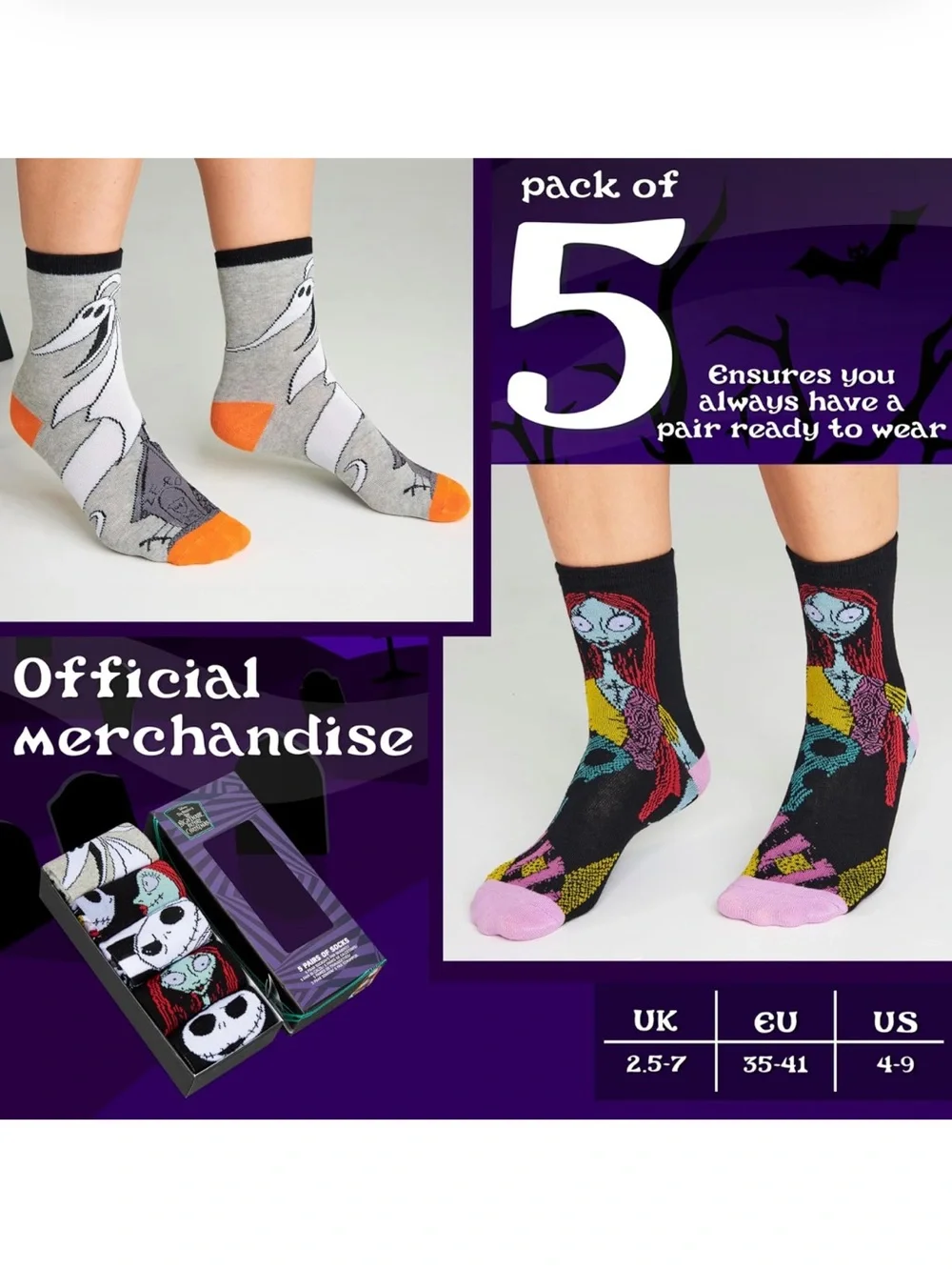 Disney Socks 5 Pack, US Size 4‑9, Soft and Breathable Novelty Socks Gifts f